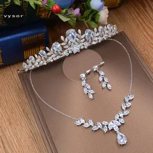 Новые Свадебные Ювелирные наборы с кубическим цирконием, CZ камень, тиара невесты, циркониевое ожерелье, серьги, корона, наборы, свадебные украшения