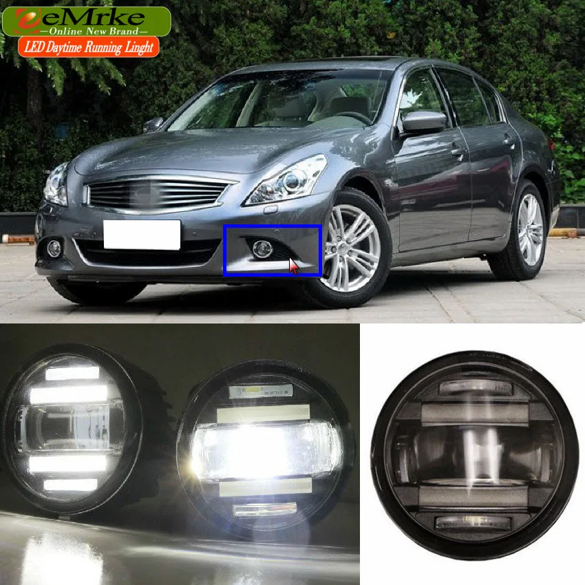 

eeMrke For Infiniti G G25 G37 Q60 V36 Sedan Coupe 2010- 2in1 Multifunction LED Fog Lights DRL With Lens Daytime Running Lights