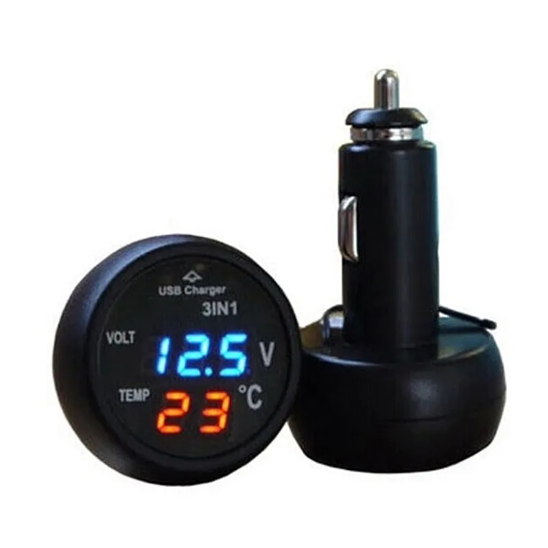 

KROAK 12V-24V 3 in 1 Car Motorcycle LED DC Dual Digital Display Voltmeter Thermometer Power Adapter Charging