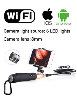 

WiFi Handheld Endoscope 1m Hard Cable 8mm Lens 6LED Inspection Camera compatible with IOS Android system