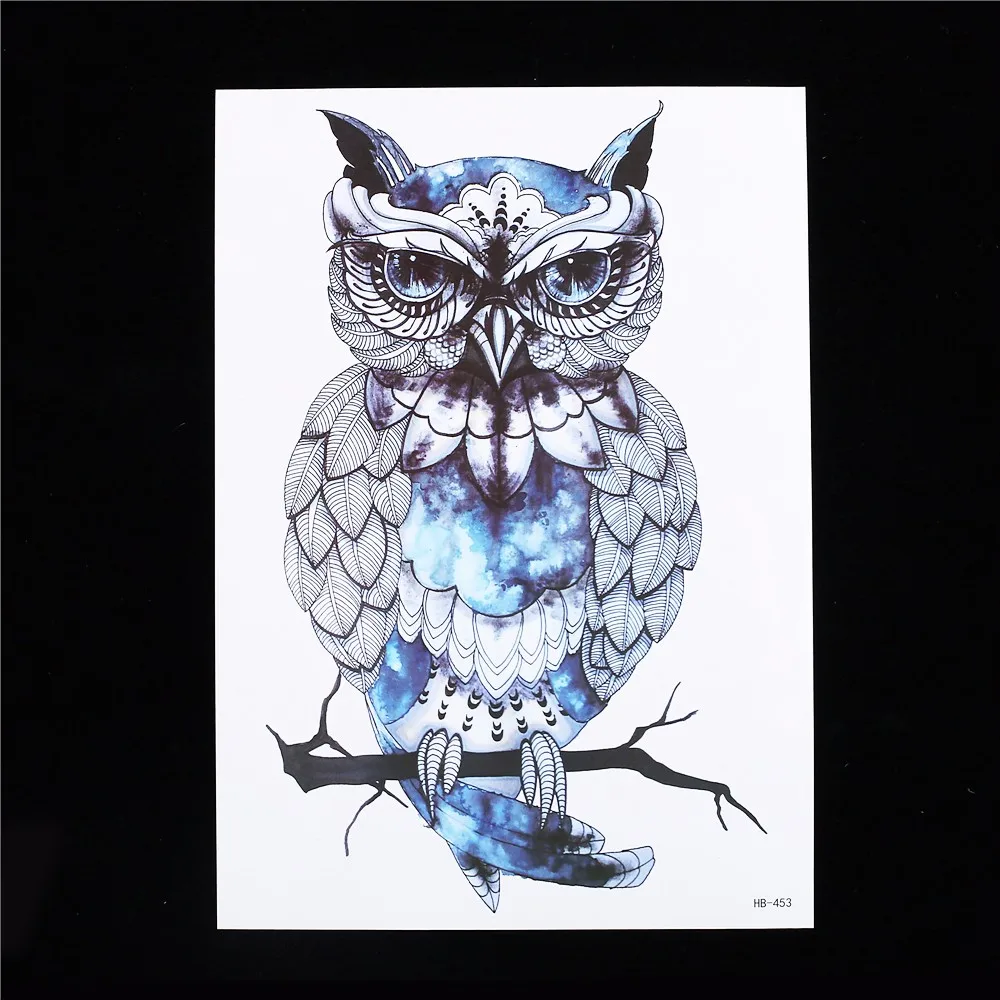 1pc Waterproof Temporary Tattoo for Sexy Women Men Blue Owl Body Shoulder Art Picture Design HB453 Water Transfer Tattoo Sticker