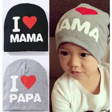 Kids fashion summer baby hats knitted warm cotton toddler beanie girl boy I LOVE PAPA MAMA print kid Cute cap 1-3 years old