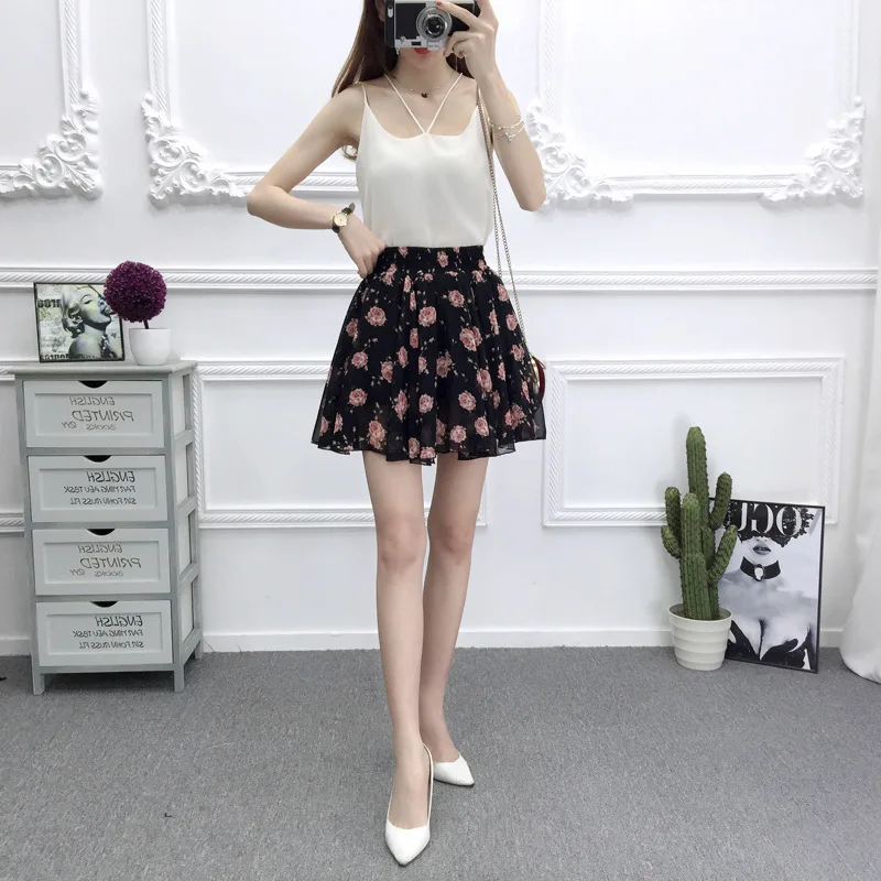Плюс Размер Женская юбка с высокой талией корейский стиль Женская Цветочная мини-юбка с принтом уличная kawaii шифоновая юбка летняя юбка