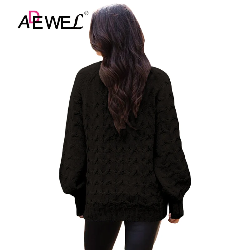 ADEWEL 2018 Casual Pullover Women's Jumper Turtleneck Sweater Autumn Winter Cable Knitted Oversized Sweater Tops 100%Acrylic