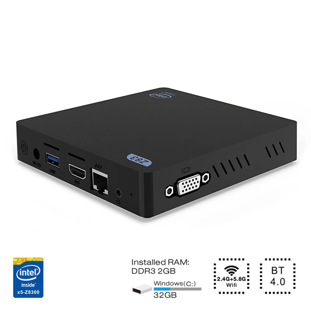 Z83V мини ПК Intel Atom X5 Z8350 безвентиляторный X86 Mini PC LAN USB 2 ГБ Оперативная память 32