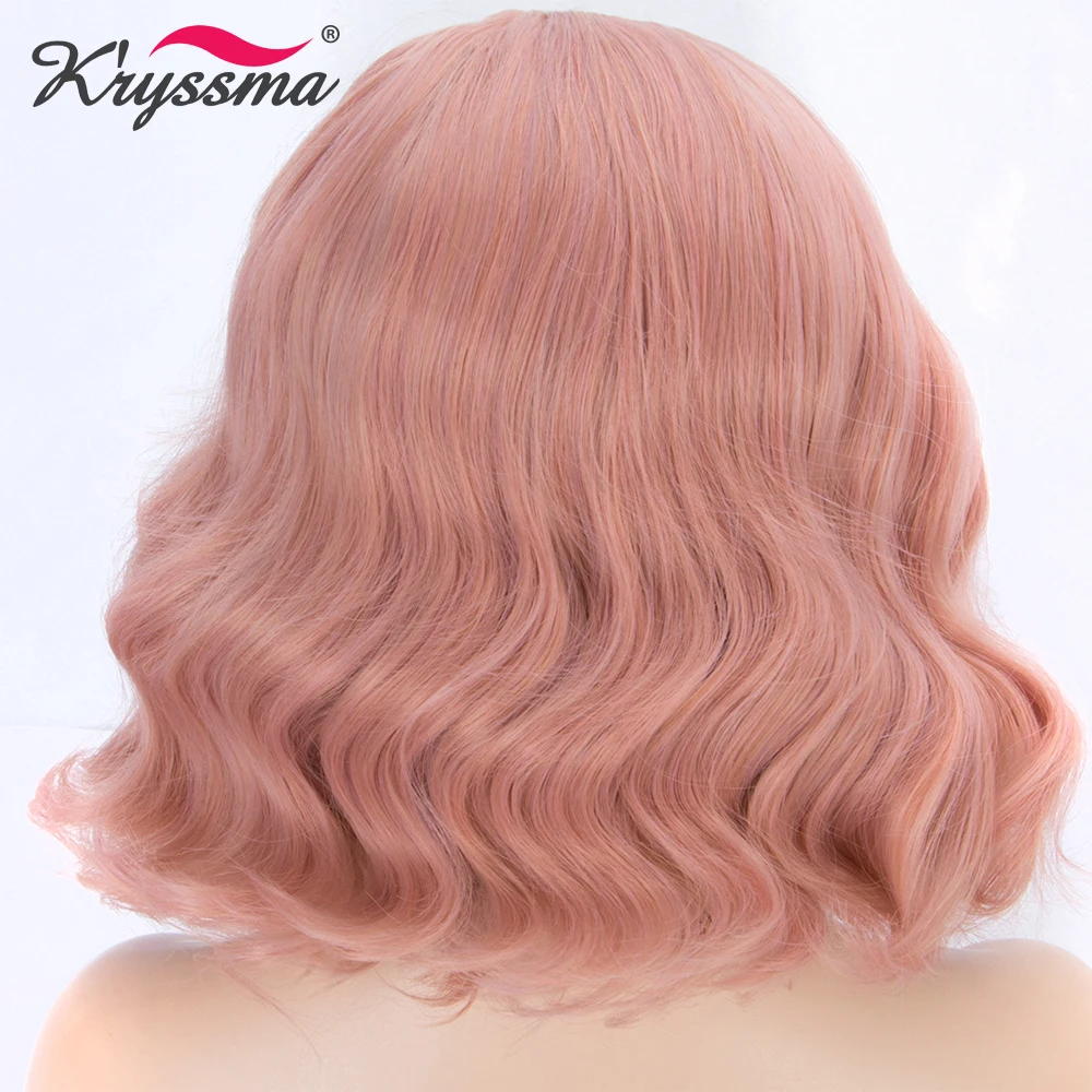 Персиковый розовый парики для женщин короткий боб синтетический парик фронта шнурка розовый Золотой смешанный цвет Волнистые парик без клея Термостойкое волокно