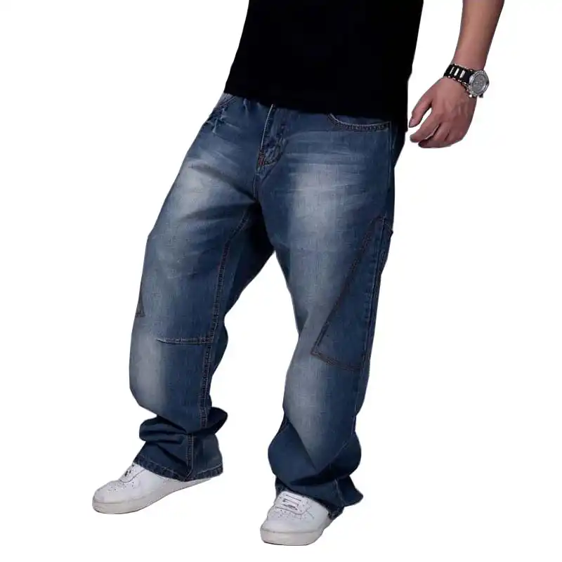 Mężczyźni Jeans szerokie noga Denim luźne spodnie Hip Hop ALIEXPRESS 2019 LUŹNE HIP HOP DŻINSY MĘSKIE JEANSY Z