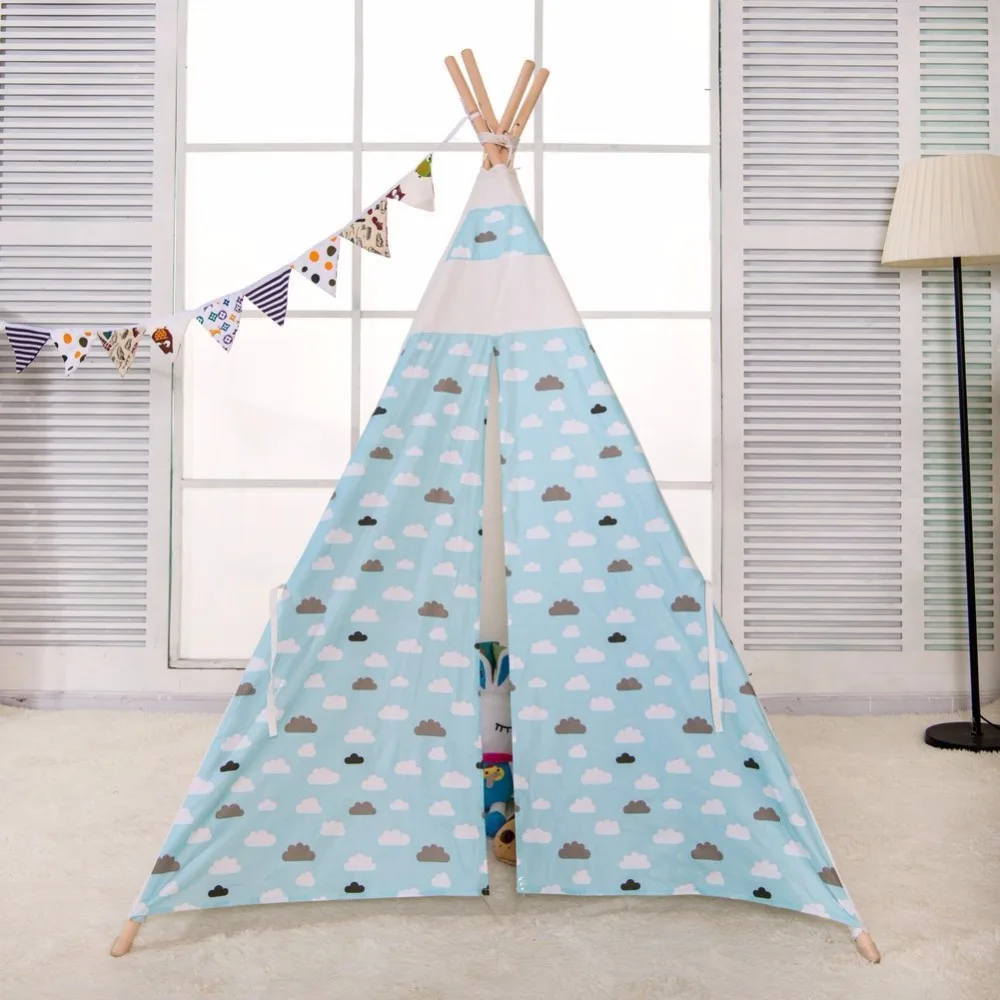 

Blue Cloudy Children Play Indoor Teepee Tent for Kids Playhouse Tent Kids Tipi Tent