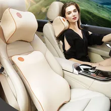 1 Set 2Pcs Universal Car Cushion Memory Cotton Soft Fabric Foam Neck Pillow Headrest Lumbar Support