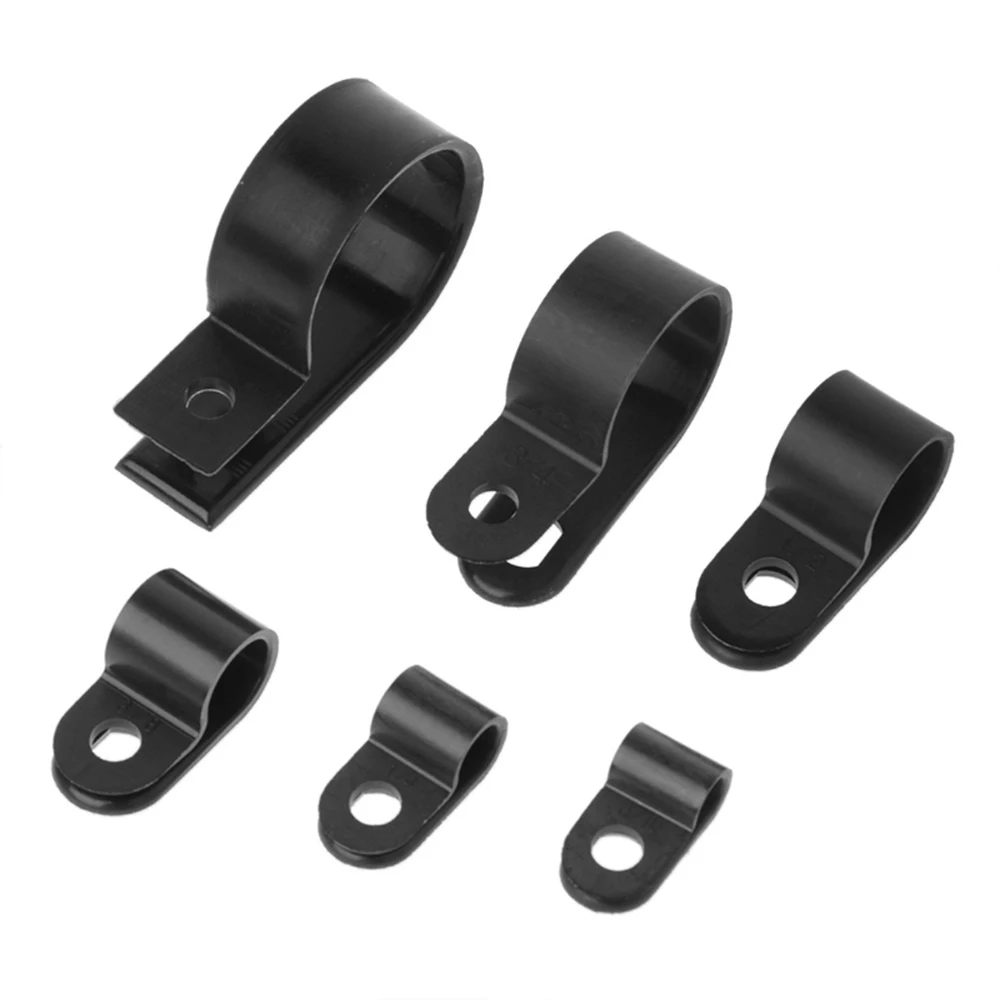 Sleeving. Rounded Edges Fasteners for Tubing P Clips Plastic Nylon Black 