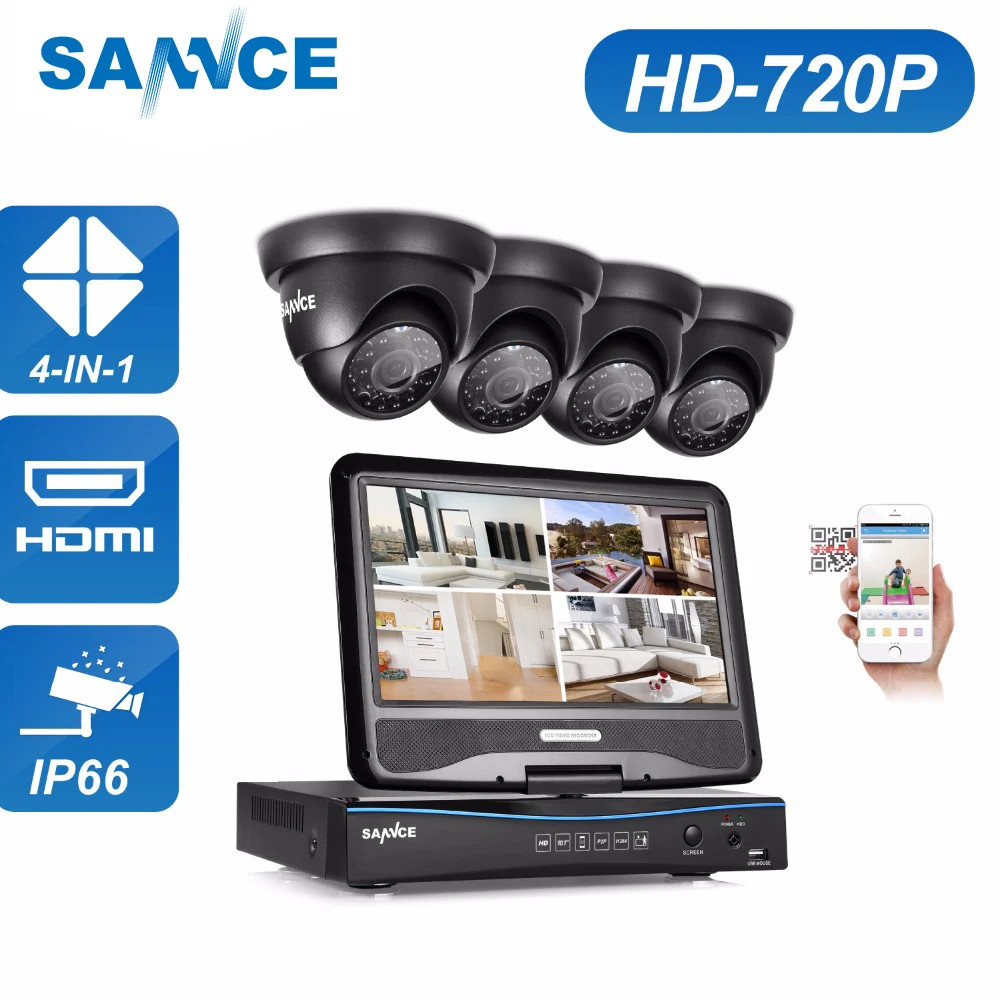 SANNCE 1080N HDMI 4CH DVR 1200TVL 720 P HD наружная система видеонаблюдения 4 канального наблюдения комплект с 1" ЖК-монитором