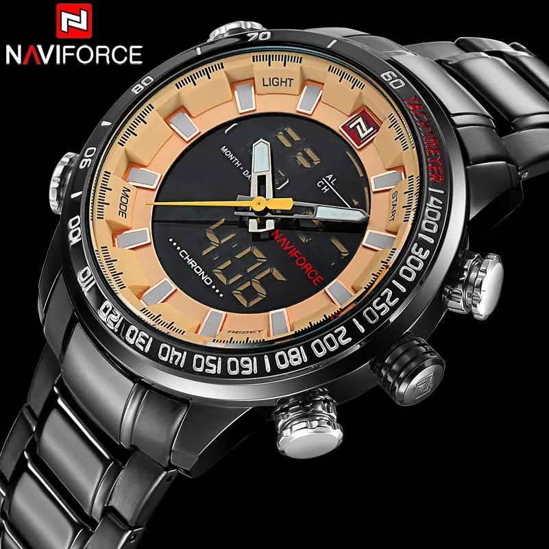 Мужские спортивные часы NAVIFORCE брендовые с двойным дисплеем светодиодный