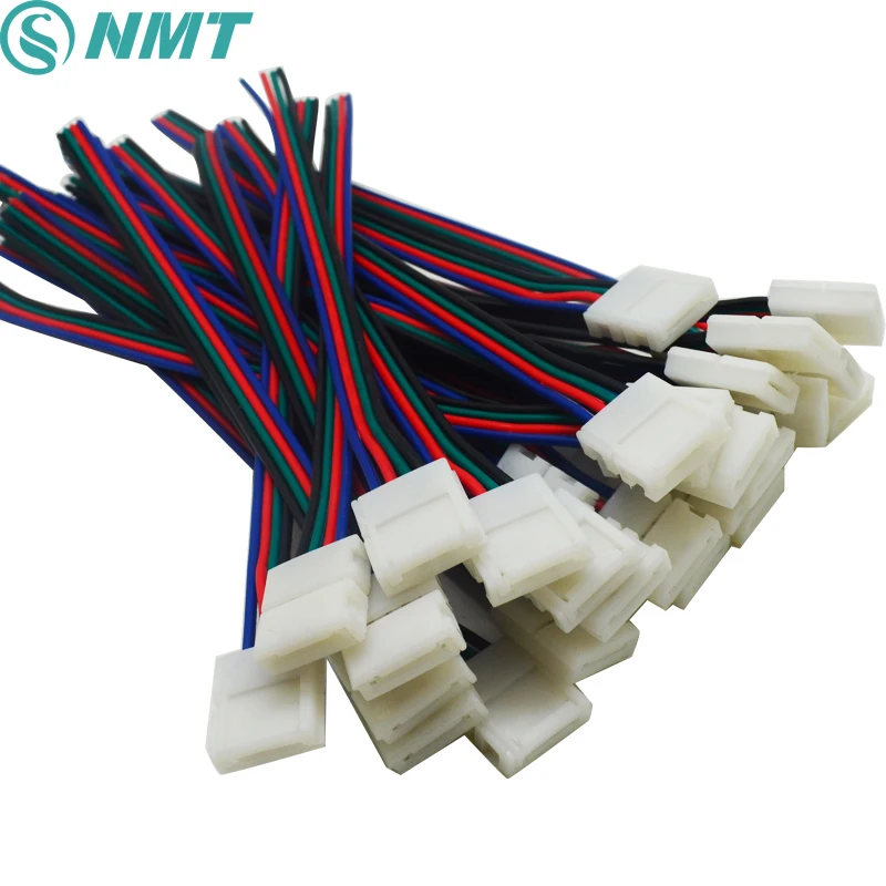

100pcs LED Strip Accessories 10mm 4pin RGB No Soldering Cable PCB Board Flexible Clip LED Connector For SMD 5050 3528 LED Strip