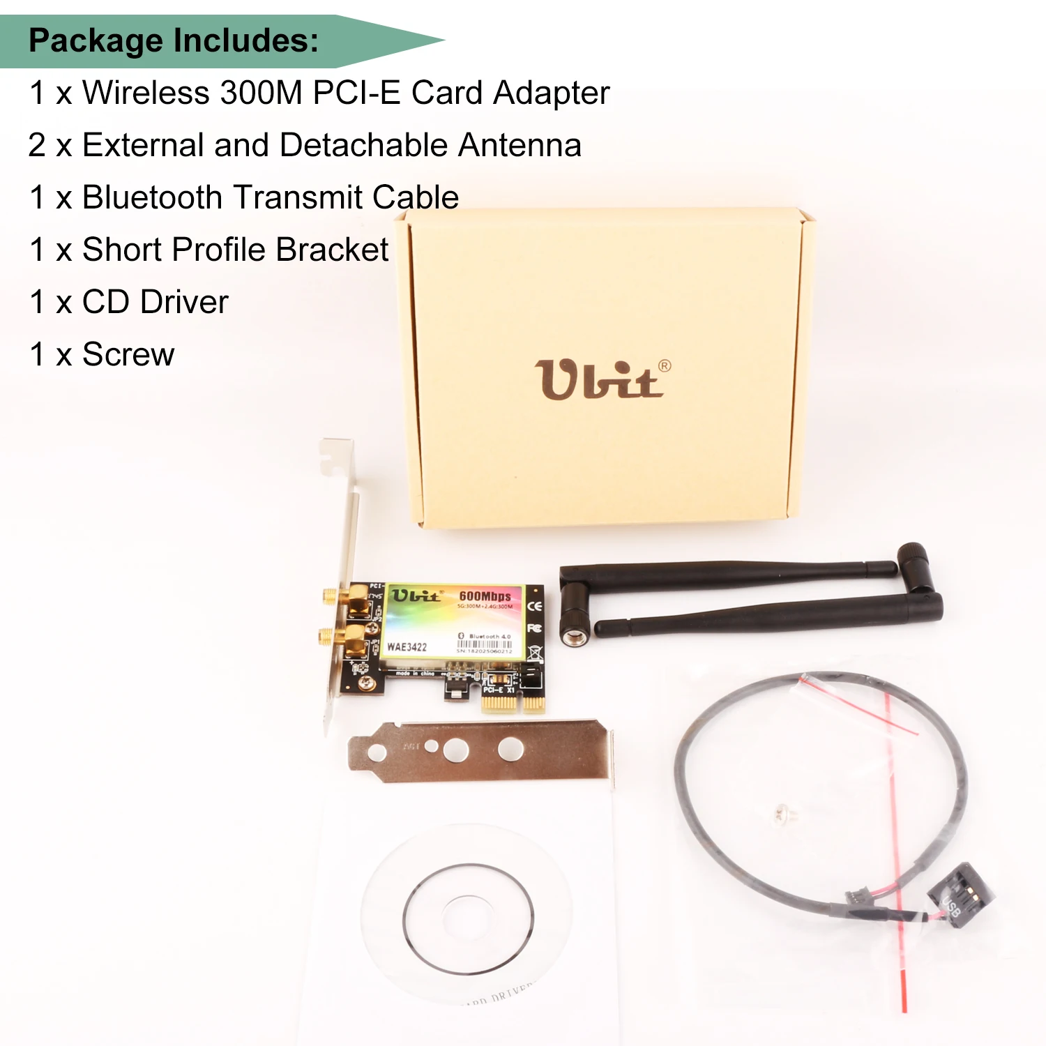 Ubit WiFi карта, 300 Мбит/с двухдиапазонный PCIe Express Bluetooth адаптер Сетевая карта WLAN WiFi адаптер с Bluetooth 4,0 для рабочего стола