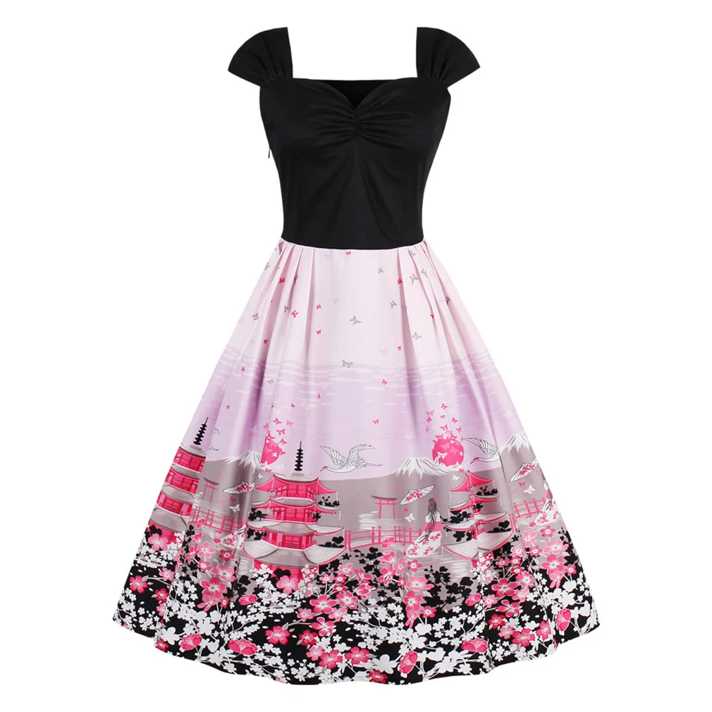 Women Summer Dress 2017 60s Vintage Dress Floral Print Dress Plus Size 4XL Swing Party Dress Rockabilly Feminino Swing Vestidos