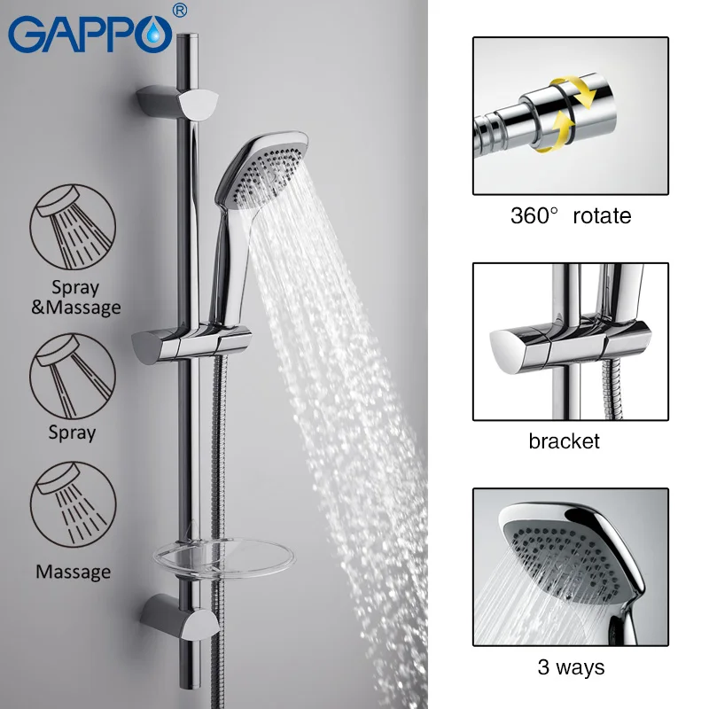 

GAPPO 1Set Hotsale Wall Mounted Hand Shower set Round Stainless steel Slide Bar with 3Mode shower in hose Round soap dish G8012