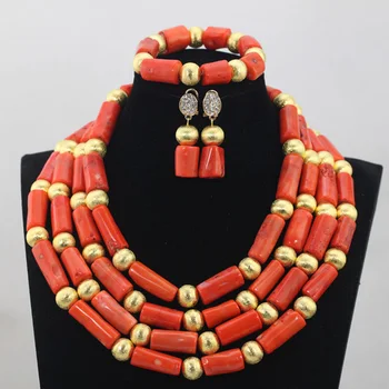 

2016 Fashion Orange 4 Rows African Coral Beads Jewelry Sets Indian Jewelry Sets Bridal Necklace Jewelry Sets Free Shipping CJ788