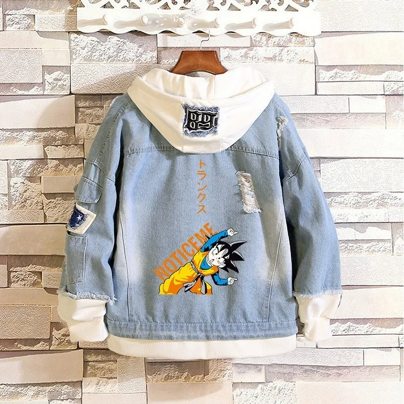

New Arrival for Anime Dragon Ball Super Design Loose Jeans Coat Unisex Hooded Denim Jacket Sweatshirt Fashion Men Women