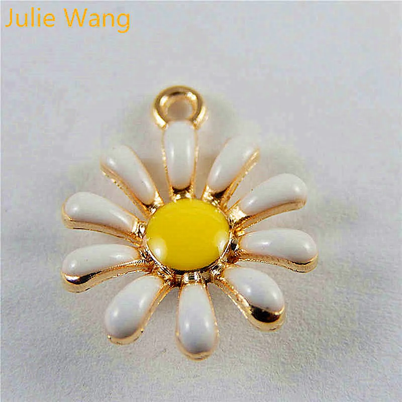 

Julie Wang 10PCS Enamel Daisy Sun Flower Alloy Gold Tone Charms Pendant Earrings Bracelet Jewelry Making Accessory