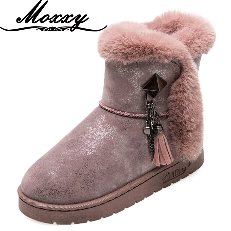 

Moxxy Winter Women Boots Warm Snow Boots Women Fringe Fur Plush Shoes Ankle Boots Women Rubber Flats Shoes Woman Botas Mujer