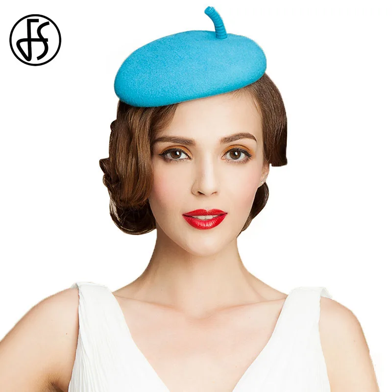 FS Sky Blue Winter Ladies 100 Australian Wool Pillbox Hats For Women Fashion Side Wear Banquet