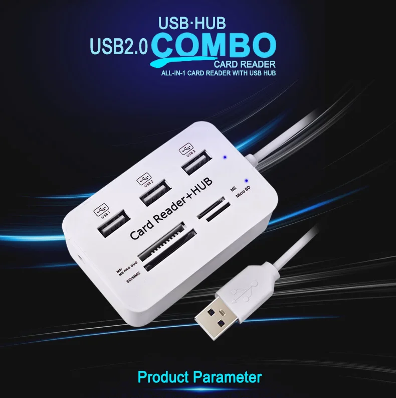 Мульти USB 2,0 концентратор 3 порта с кардридером USB разветвитель 480 Мбит/с USB комбо все в одном для MS, M2, SD/MMC, TF портативный для ПК ноутбука