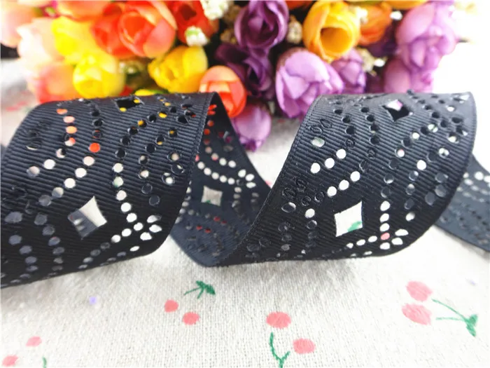 

16053150, new arrival 38mm 5 yards #030 hollow flowers solid grosgrain ribbons cartoon ribbon handmade hair bows