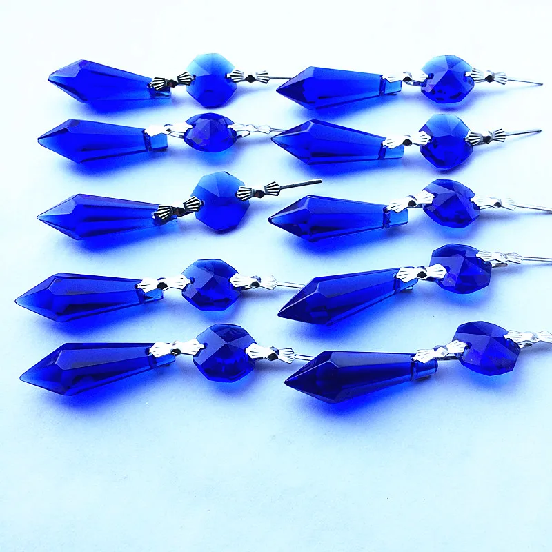

100PCS Blue GLASS ICICLE 63mm CRYSTAL PRISMS PENDANT SILVER BOW TIES For BIRTHDAY WEDDING Party CAKE TOPPER,EVEN PARTY SUPPLY