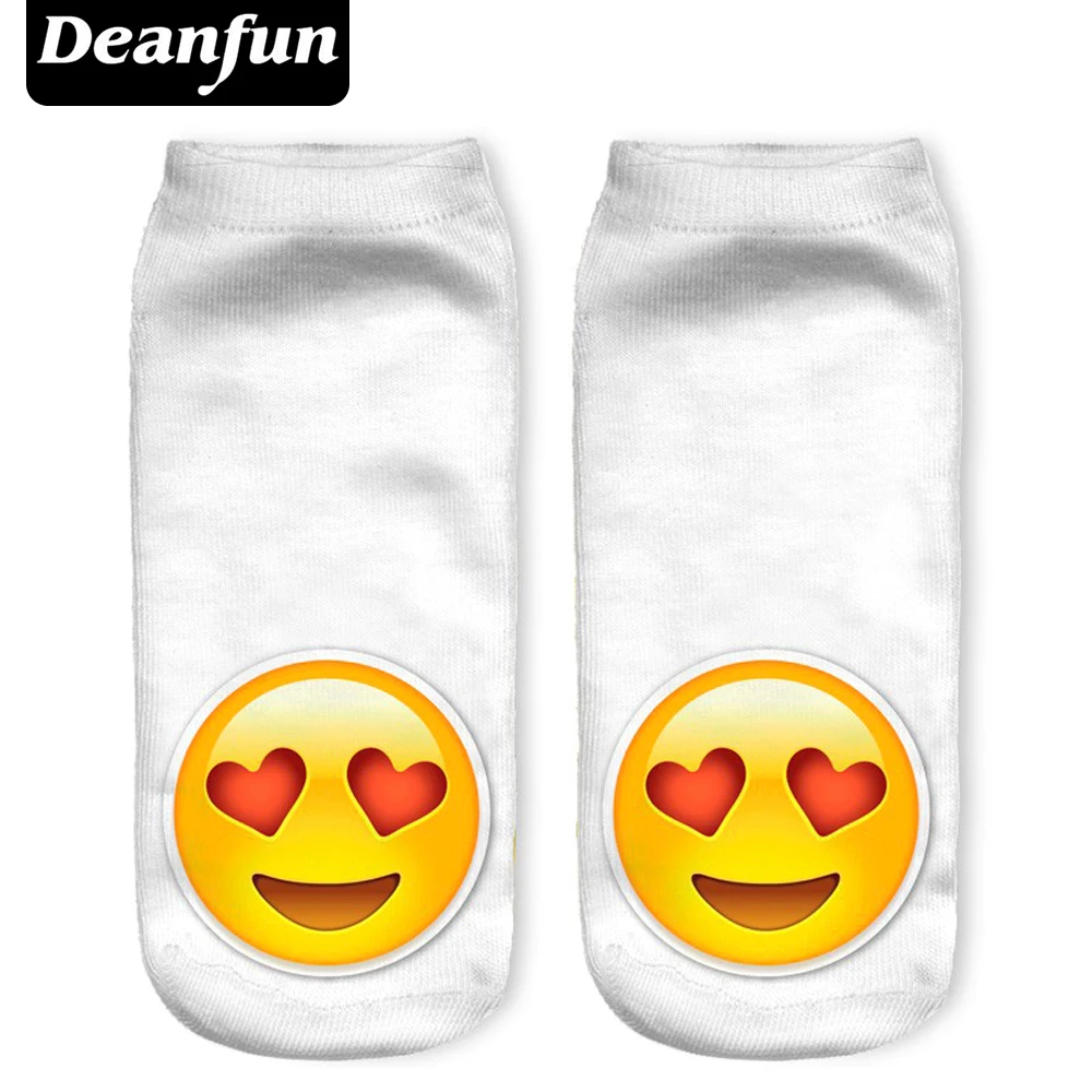 Deanfun 3D Printing Ankle Sock Emoji Love Women Cute White Low Cut