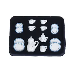 15 шт. миниатюрный 1/12 Керамика чашки для кофе посуда для кукол синий цветочный узор фарфоровый кукольный домик Кухня аксессуары