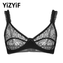 Мужской бюстгальтер без косточек, бикини, прозрачное кружевное белье в цветочек, регулируемые бретельки, без косточек, без косточек, бюстгальтер без косточек