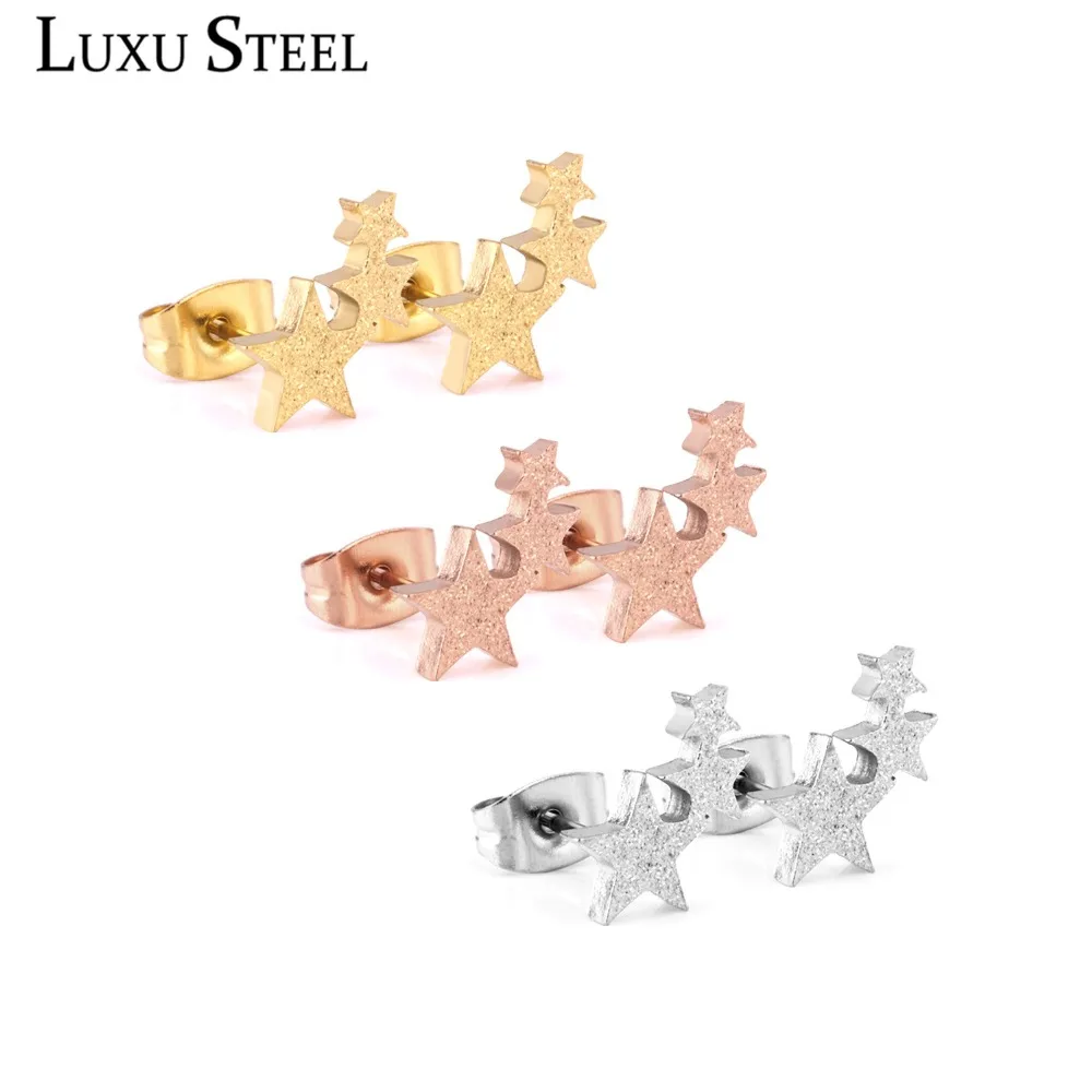 

LUXUSTEEL Minimalist Jewelry 3pairs Earring Sets For Women/Girl Scrub Gold/Silver/Rose Gold Stainless Steel Star Stud Earrings