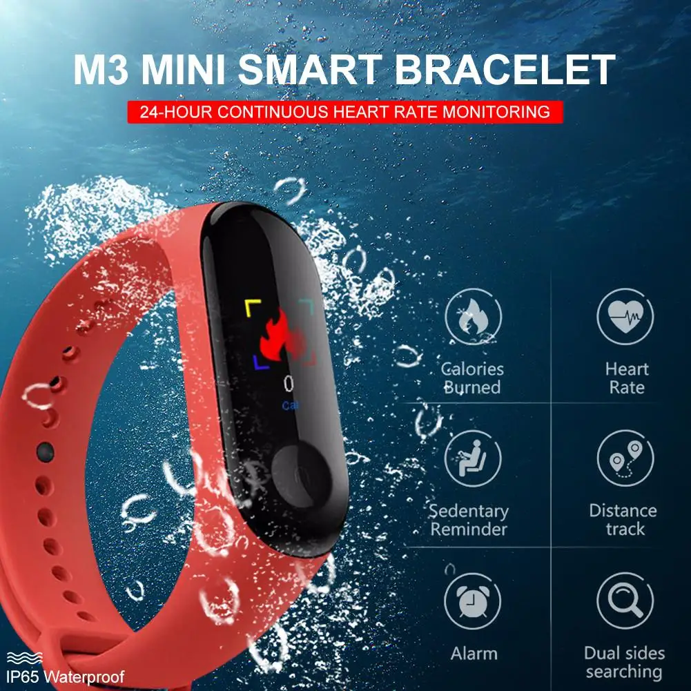 

M3 Color Screen Smart Bracelet Blood Pressure Heart Rate Monitor Fitness Tracker Waterproof Sports Wristband for Men Women