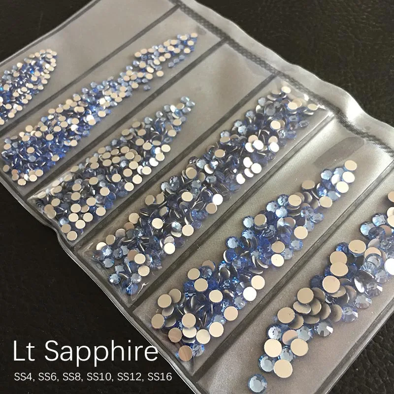 Lt Sapphire SS4-SS16 Стразы для дизайна ногтей с плоской задней поверхностью Блестящий Кристалл DIY Ювелирные изделия бриллианты дизайн аксессуары для маникюра - Цвет: Lt Sapphire