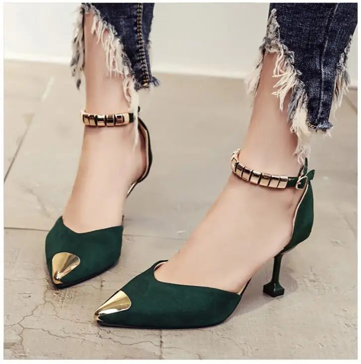 Г., Демисезонные женские туфли-лодочки пикантные туфли на высоком каблуке с пряжкой модные свадебные туфли с металлическим острым носком женская обувь для вечеринок, B205
