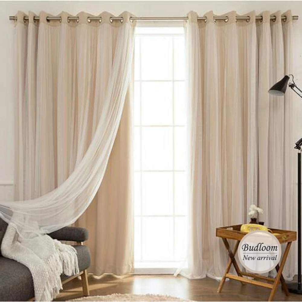 

Korean Style Solid Modern Curtain Tulle Window Set Of Mint Pink Beige Blackout Sheer Curtain For Living Room Bedroom