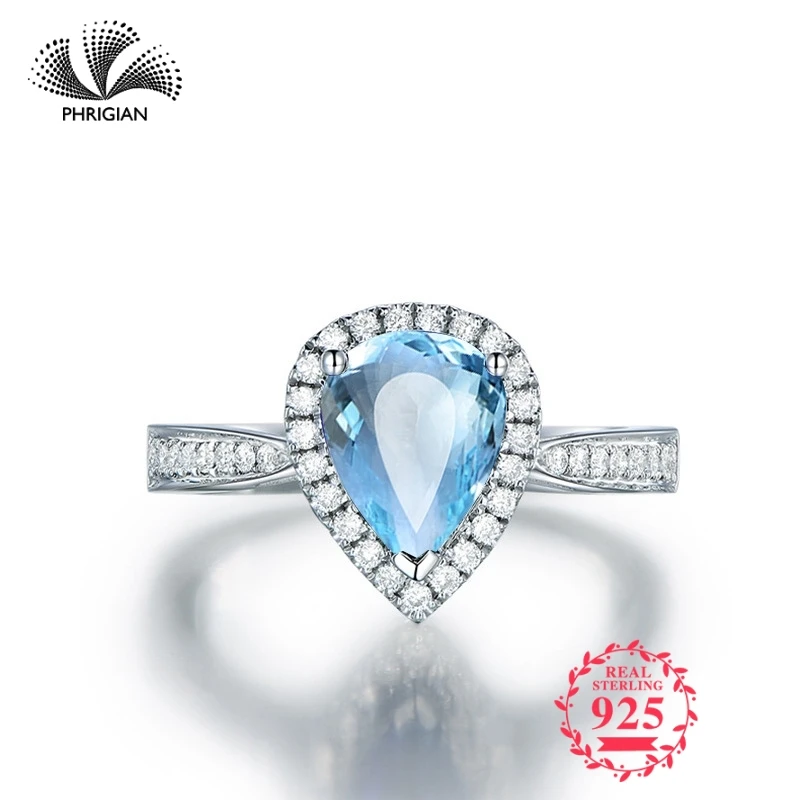 

NOT FAKE Fine Engraving Ring S925 Sterling silver Gemstone cut ring Women custom jewelry 925 carat Blue TOPAZ RING