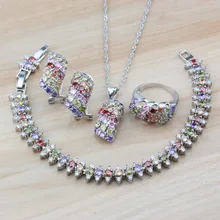 Очаровательный Женский костюм 925 пробы серебряные Свадебные украшения наборы с натуральным камнем Красочные Висячие серьги/ожерелье/браслет/кольцо