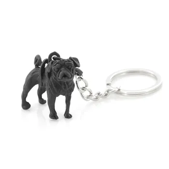 

Retro Black Pug Keychain Vintage Silver Plated Dog Animal Key Chain Keyring Bag Charm Women Man Child Pet Lover Gift Jewelry