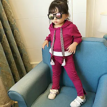 

Girls Tracksuit Violet Children Clothing Sets Casual Baby Girl Fashion Clothes Kids Hooded T-shirt And Pants 2 Pcs School Suits