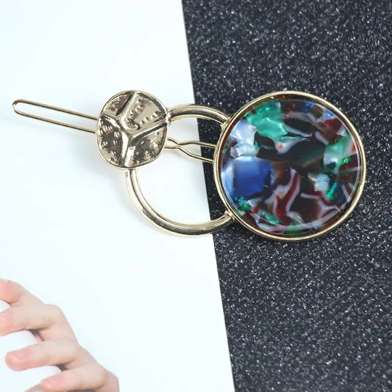 Vintage Metal Alloy Acetic Acid Women Hair Clip Frog Bobby Pin Colored Jewelry Circle Ring Geometric Styling Side Bangs Barrette