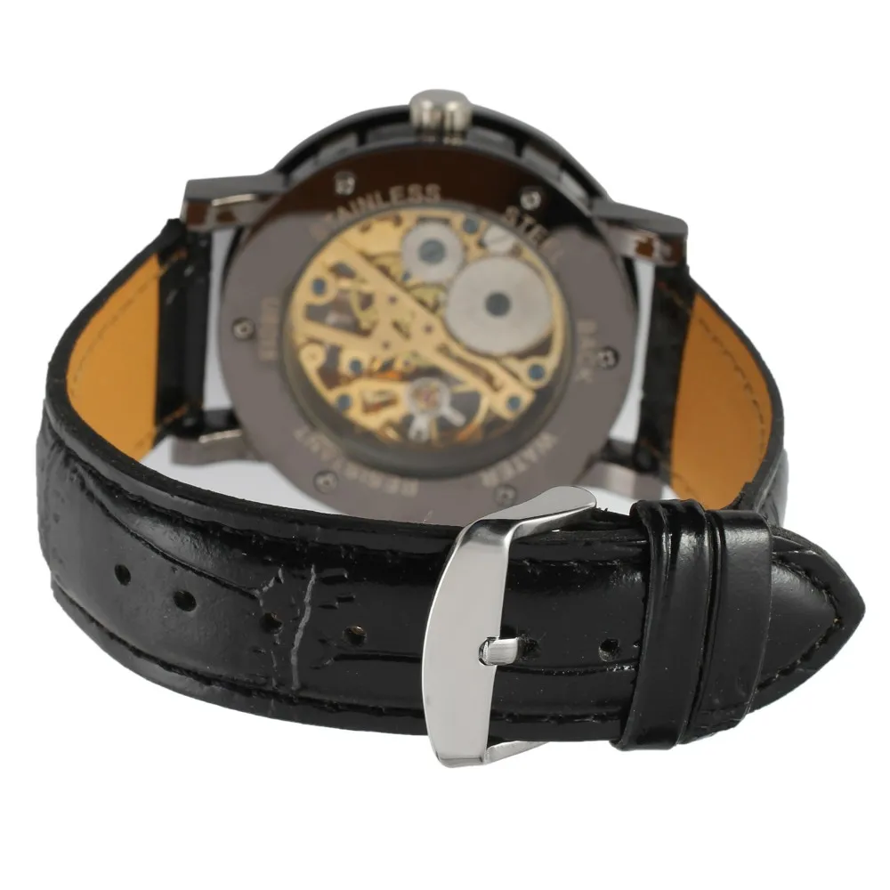 Winner Luxury Brand Men Mechanical Skeleton Leather Strap Self-Wind Watch