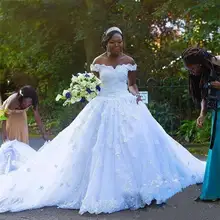 Африканский шар платье свадебное платье с открытыми плечами кружево с аппликацией и бисером 3D Цветочный страна черный Девушка Плюс Размер Vestido De Noiva