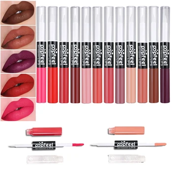 

4 Shades/ Set Dual Ends Cosmetic Matte Makeup Lip Gloss Liquid Lipstick + Long Lasting Moisturing Lipgloss Kit
