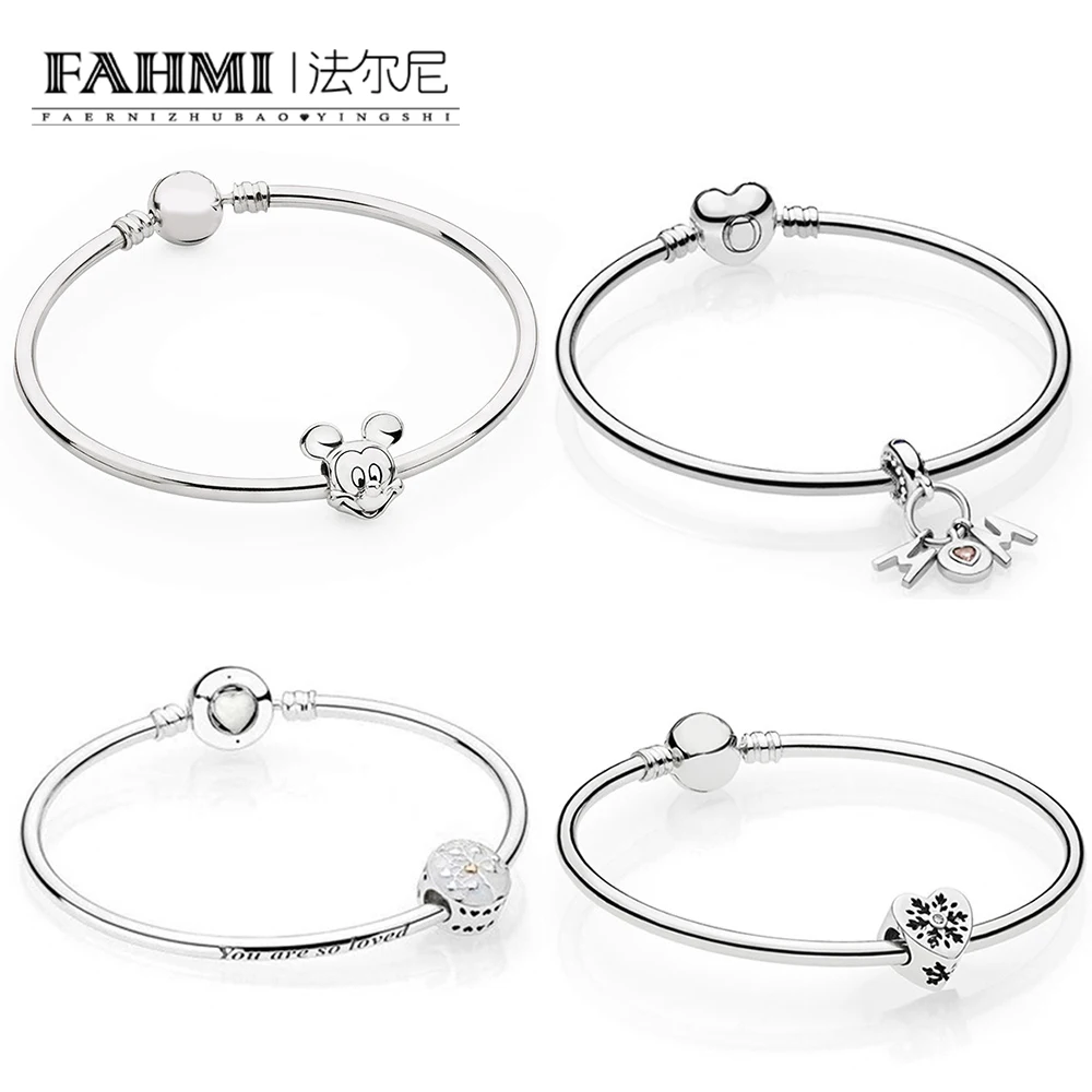 

FAHMI 100% 925 Sterling Silver PERFECT MUM HANGING CHARM SNOWFLAKE HEART CHARM Tree of Hearts Charm Portret Beaded Bangle Set