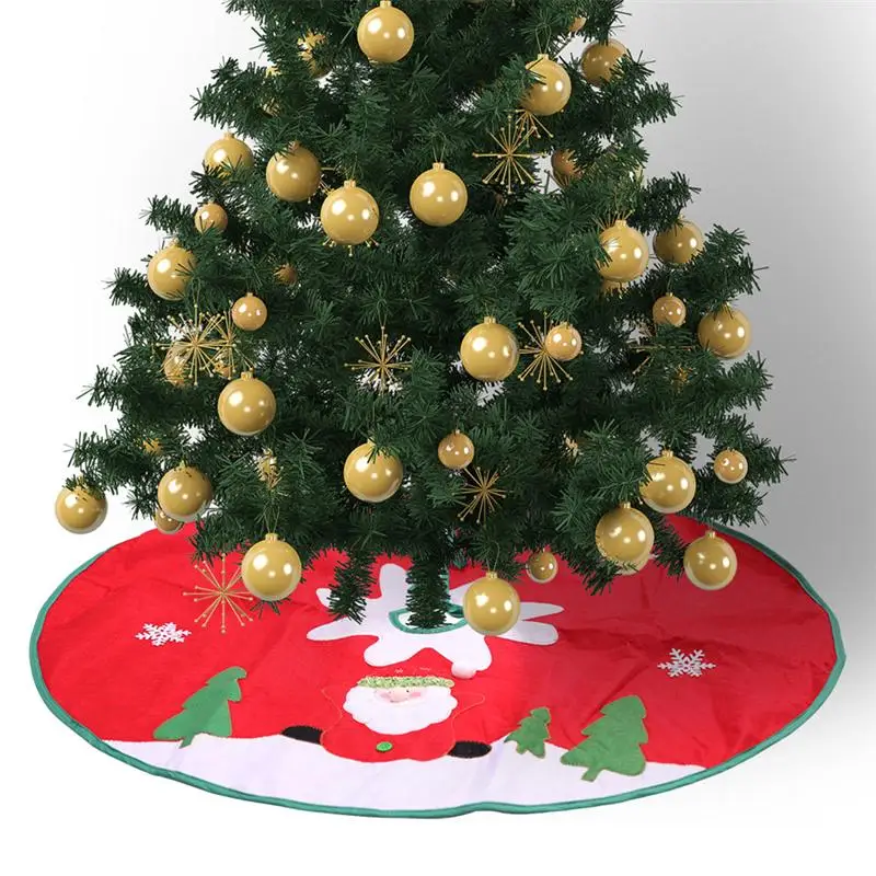 90CM Christmas Tree Skirt Red Round Non woven Fabric Ornaments Xmas