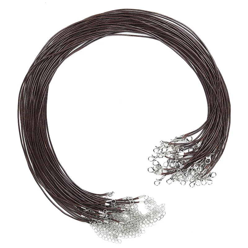 

LanLi 50pcs/100pcs 1.5/2.0mm brown polyester silk Wax Line Necklace Pendant Charms Cord Beads String Lobster Clasp Strap Rope
