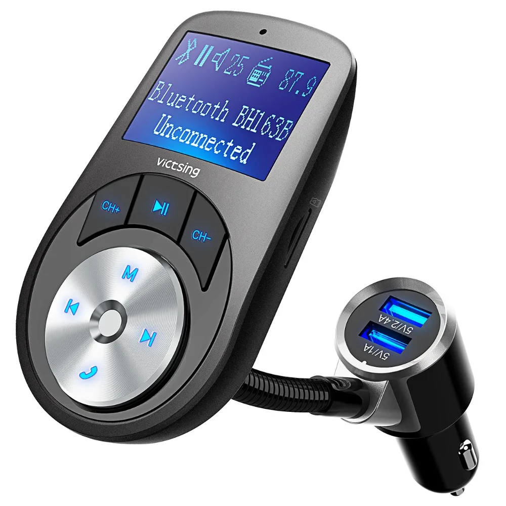 VicTsing Bluetooth Wirless Car Kit FM Transmitter Hands-free Radio Audio Adapter Dual USB Charger FM Modulator AUX InputOutput  (1)