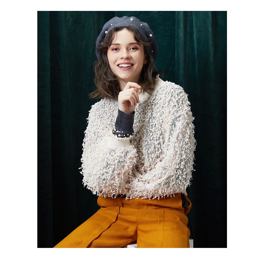 New Beret With Pearls For Woman In Autumn Winter Pure Wool Knitted Bead Pearl Cap Warm Girl Sweet Painter Ladies Hat Wholesale (13)