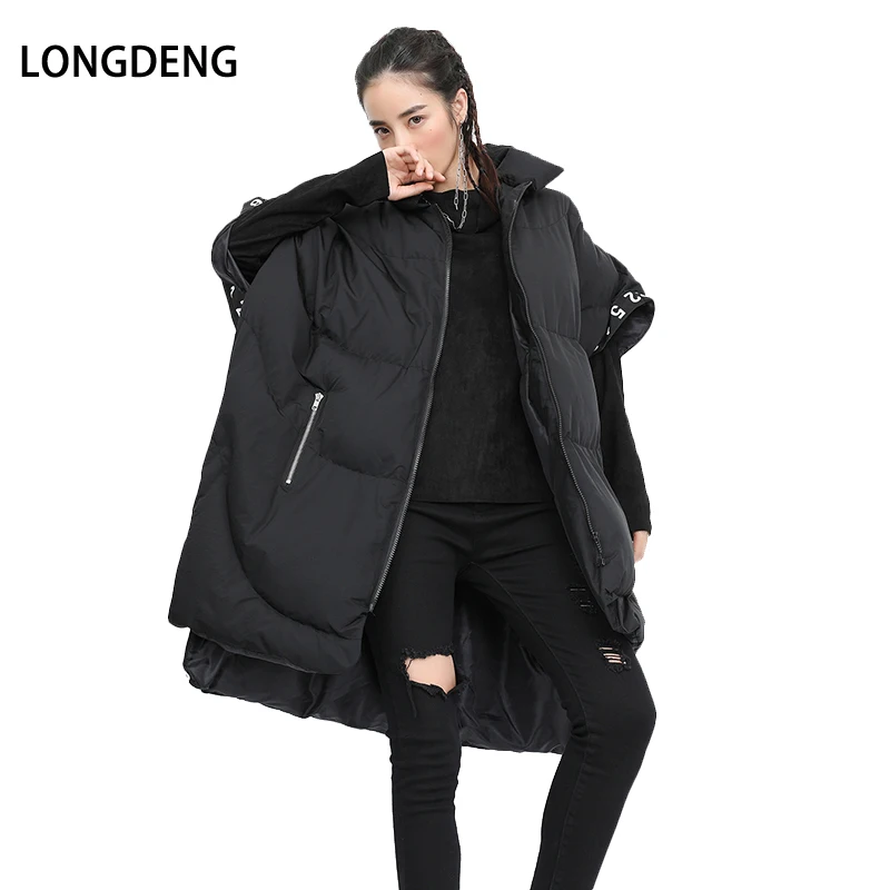 LONGDENG 2019 новый зимний нерегулярный Повседневный свободный на молнии с отложным